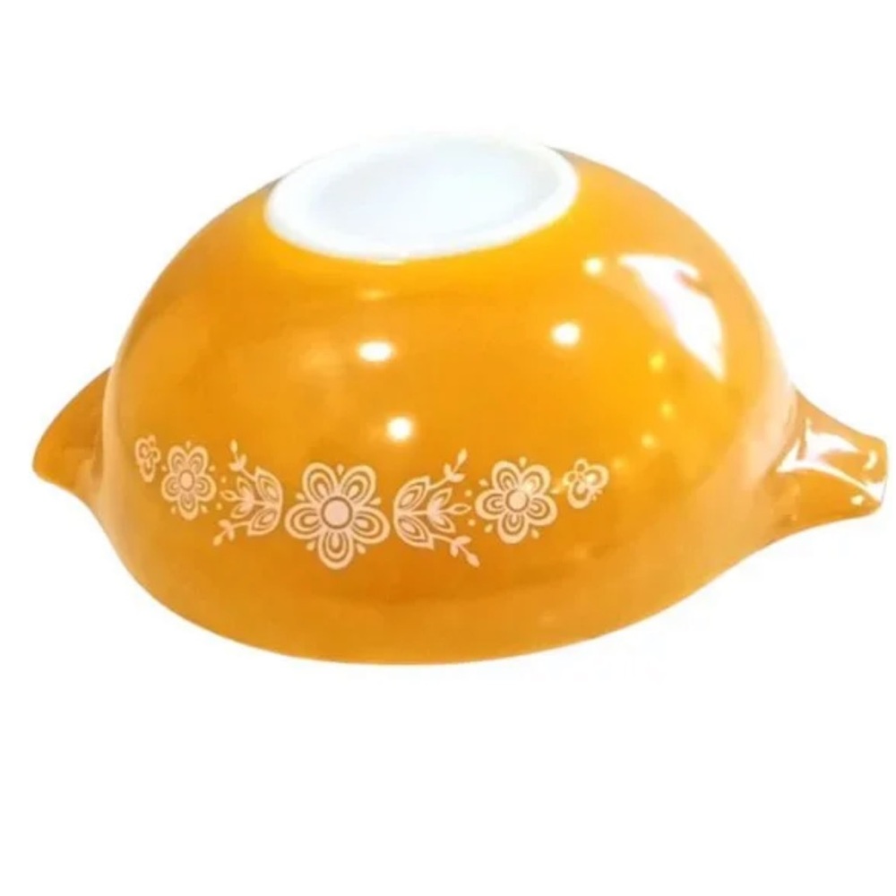 PYREX #444 Cinderella Mixing Bowl Gold with Flowers & Butterfly’s! 4 QT 🥣